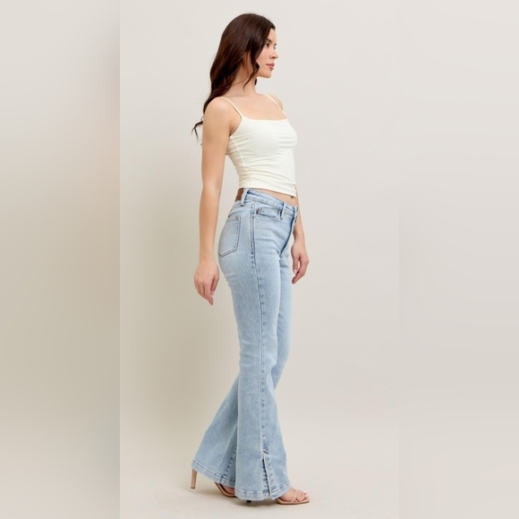 Judy Blue HR Tummy Control Vintage Light Wash Split Hem Slim Bootcut Jeans NEW - Picture 7 of 16